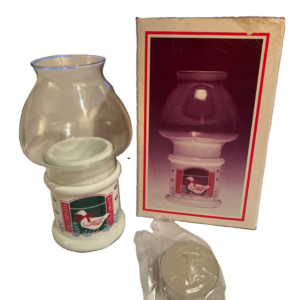 Vtg 80s Goose Country Cottagecore Mini Glass Hurricane Lamp 5" Tea Light New